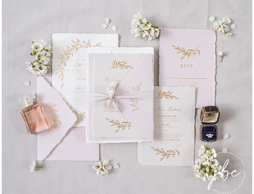 hand pressed gold foil leafy boarder