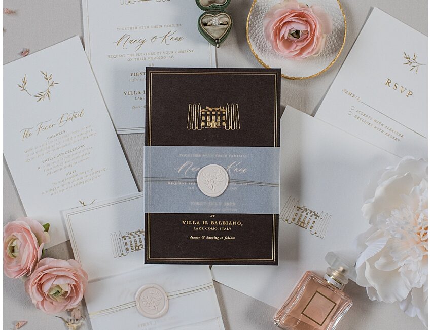 Luxury wedding invitations villa il balbiano lake como