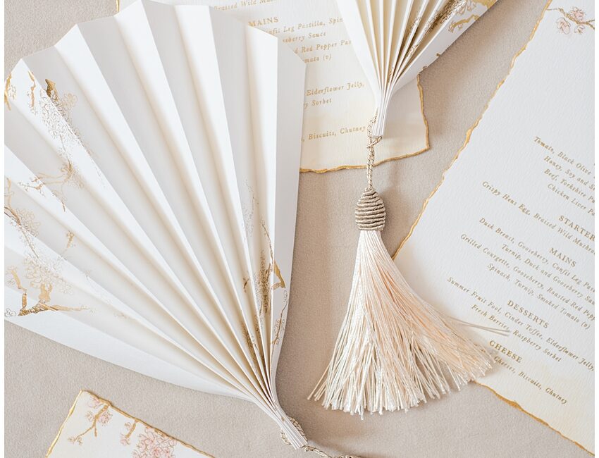 On the day wedding stationery fans with tassels